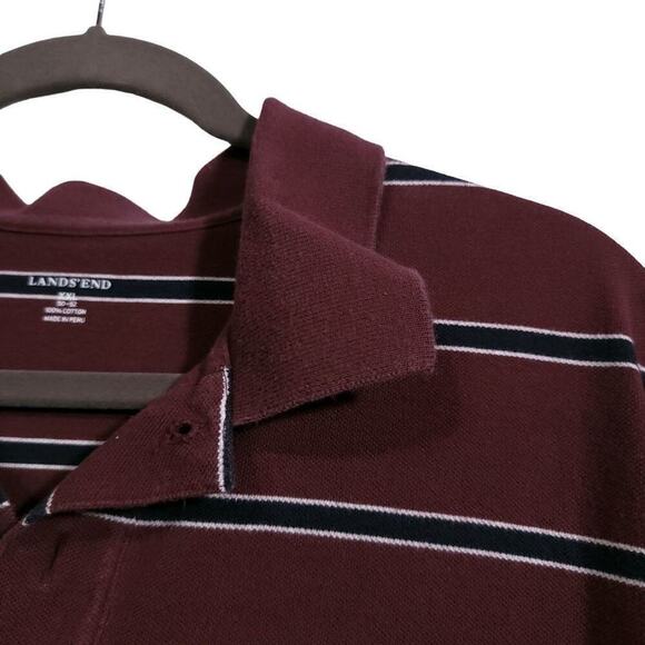 Lands End Cotton Polo Size Xxl Striped Maroon White Navy Mens Shirt   - Picture 7 of 7